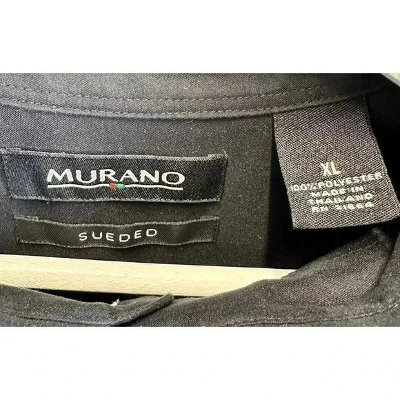 Murano Sueded Black Button Up Pointed Collar Shirt Sz XL Lightweight Long Sleeve - Picture 3 of 8